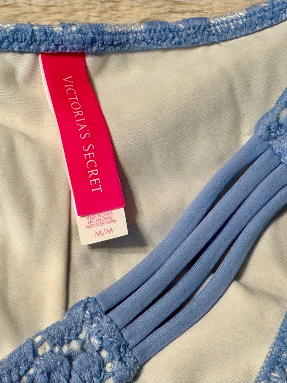 Victoria's Secret Bikini Set Strappy Itsy Blue Floral Lace Cheeky Bandeau 6 8 M - Picture 6 of 8